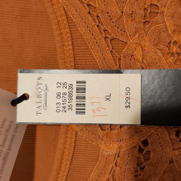 Talbots Ribbed Lace Burnt Orange Tshirt - Picture 5 of 5